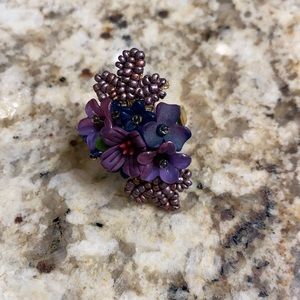 Purple Flower Hand Beaded Adjustable size Ring